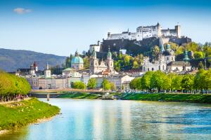 Historic town of Salzburg with Salzach river in summer, Austria