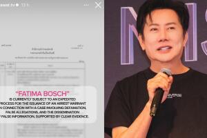 Este es el mensaje que Nawat Itsaragrisil publicó advirtiendo un supuesto "proceso acelerado para la emisión de una orden de arresto" contra Fátima Bosch "en relación con un caso que involucra difamación". 
