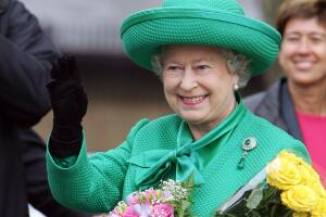 Britain's Queen Elizabeth II receives a