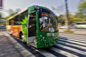 A bus drives along Reforma avenue in Mex