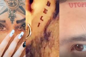 A la derecha aparece el tatuaje con la palabra 'utopía' que en las más recientes fotos de Nodal en la revista Life and Style no aparece. En la imagen también se muestran los dos diseños que ya se modificó.