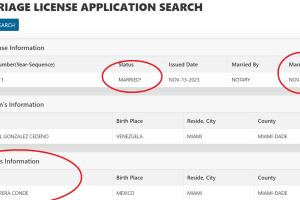 Esta es la licencia de matrimonio que aparece en la página del Secretario del Tribunal y Contralor del Condado de Miami-Dade a nombre de Ninel Conde.
