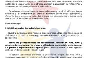 Advierten sobre llamadas fraudulentas que ofrecen ayuda a niños en nombre de IDENNA