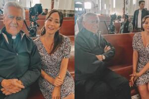 Laura Vignatti durante las grabaciones de 'Mi secreto' junto a Eric del Castillo en octubre de 2022.