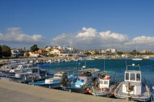 Marina, Zygi, view of harbour and village.