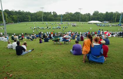 SPARTANBURG, SC - JULY 30: Carolina Panthers fans watch training camp on July 30, 2005, at Wofford College in Spartanburg, South Carolina. (Photo By Grant Halverson/Getty Images)