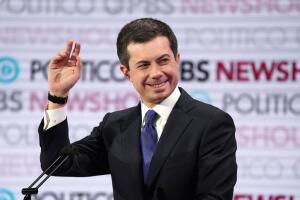 South Bend Mayor Pete Buttigieg asks to respond to a question during the sixth 2020 U.S. Democratic presidential candidates campaign debate at Loyola Marymount University in Los Angeles, California, U.S.