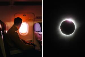 Así se ve un eclipse solar visto desde un avión en pleno vuelo