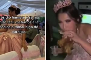 Quinceañera invadió la cocina del salón porque se quedó con hambre: no le importó arruinar su look