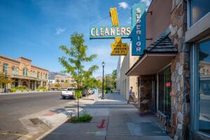 Vintage commercial sign of a dry cleaning shop, Logan, Utah