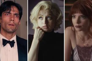 Diego Calva en 'Babylon' (izquierda), Ana de Armas en 'Bonde' (centro) y Anya Taylor-Joy en 'The menu' (derecha).