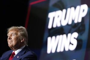 Donald Trump la noche que fue declarado ganador del Caucus de Iowa, en el arranque de las primarias republicanas, el 15 de enero de 2024.