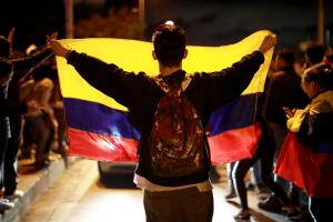 Demonstrators take part in a protest as a national strike continues in Bogota