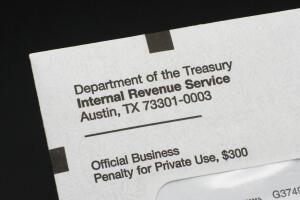 Lake Elsinore, California - May 11, 2021: Corner of US Treasury envelope