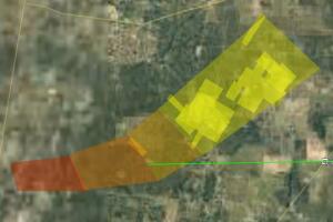 El mapa que muestra el área donde probablemente aterrizaron los meteoritos.