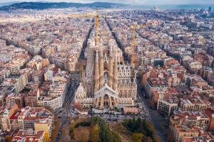 Barcelona; aerial view of Temple Expiatori de la Sagrada Familia
