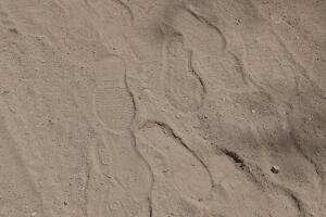 Fresh shoe prints are seen at a migrant crossing spot on the Rio Grande near Mission