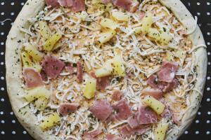 Overhead View of Frozen Hawaiian Pizza