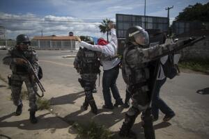 Demonstrators Protest Near the Estadio Castelao
