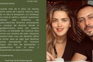 Thalí García y Felipe Aguilar anunciaron su divorcio en un comunicado conjunto.