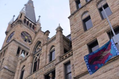 SCRANTON, PENNSYLVANIA - JANUARY 20: The “Scranton-Oakland Unity Flag” was raised yesterday and flies in front of Scranton City Hall on January 20, 2021 in Scranton, Pennsylvania. During today's inauguration ceremony Joe Biden becomes the 46th president of the United States. (Photo by Michael Loccisano/Getty Images)