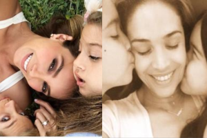 Ely González con sus hijas (d) y Karla  Martínez con las  suyas (i) en el  día de la madre. 14 de mayo, 2017.