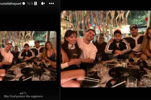 Esta es la foto que publicó el cantante Mustafa en la que posan juntos Shakira y Lewis Hamilton.