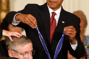 FILE PHOTO: U.S. President Obama presents the medal of freedom to Stephen Hawking in Washington