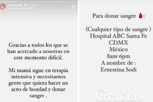 Camila Sodi solicita donadores de sangre para su madre