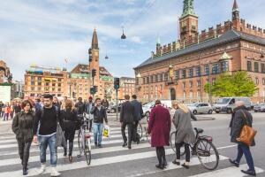 People crossing on zebra in Copenhagen
