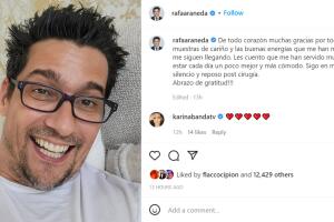 Con esta foto y mensaje, Rafael Araneda reapareció tras la cirugía a la que fue sometido el pasado fin de semana. 