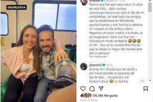 Ariadne Díaz felicitó a José Ron por su cumpleaños con emotivas palabras.