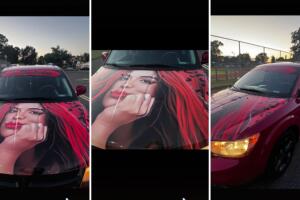 Fan pinta la cara de Karol G en el cofre de su coche