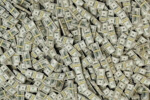 abstract background consisting of packs of paper dollars. 3d render
