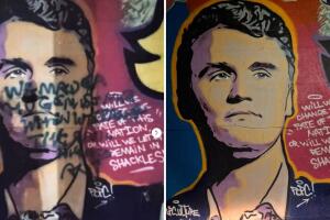 mural charlie kirk vandalizado alexandro gregoria artista hispano edinburg texas