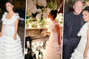 Salma Hayek y su marido asisten a fiesta: la actriz deslumbra con elegante vestido blanco de encaje