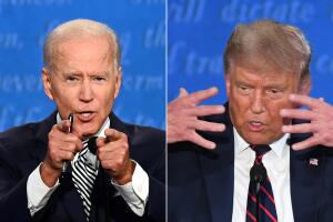 El candidato presidencial demócrata Joe Biden y el presidente Donald Trump debaten el 29 de septiembre del 2020 en Cleveland.