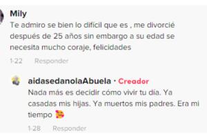 Aida Senado respuesta en la sección de comentarios de su video de TikTok