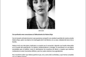 Comunicado de prensa sobre la muerte de Helena Rojo
