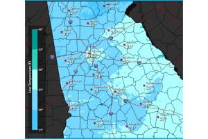 Mapa- bajas temperaturas Georgia lunes 10 de noviembre-11 de noviembre