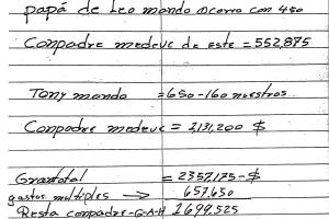 drug ledger (Tony) Honduras