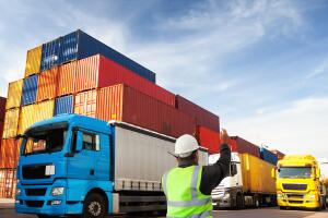 container terminal with trucks  with freight forwarding manager,worker