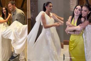 Este fue el primero de los vestidos de novia que Alejandra Capetillo usó para casarse. Lo utilizó en la fiesta previa a las nupcias.