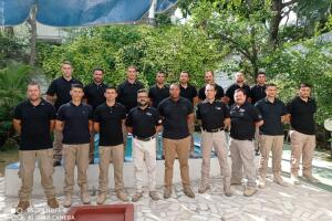 Colombian formner soldiers in Haiti in uniforms provided by CTU