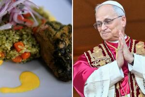 El arroz con pato se prepara con pierna de pato confitada, arroz con ají y cilantro, y papitas amarillas con salsa huancaína.