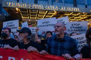 Jewish Activists Rally Against Gaza Starvation Outside Trump Hotel In NYC