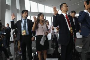 Naturalization Ceremony Held On Observation Deck Of One World Trade In NYC