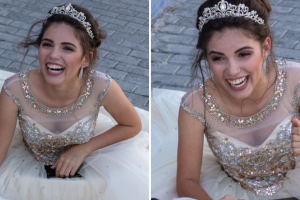 Perrito callejero interrumpe sesión de fotos de quinceañera