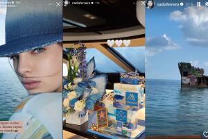 Marc Anthony le tomó este retrato a Nadia Ferreira (izq.) mientras pasearon en yate con motivo de su cumpleaños.