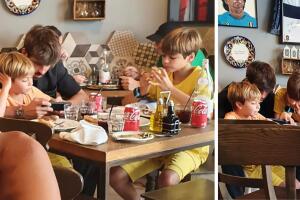 Piqué con sus hijos en una pizzería.